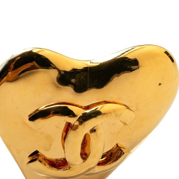 CHANEL CC Logo Heart Brooch Gold Tone Pin 93P Auth w/Box #04050 - Picture 3 of 6